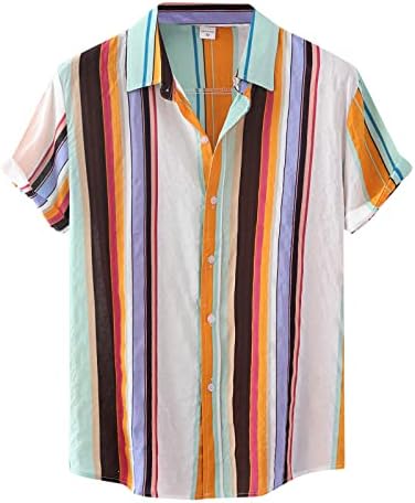 חולצת הוואי קיץ של XXBR גברים עם שרוול קצר כפתור פסים למטה חולצות פשתן כותנה