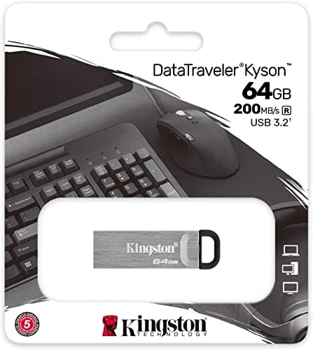 קינגסטון 32GB DataTraveler Kyson ביצועים גבוהים עד 200MB/S USB 3.2 כונן פלאש מתכת DTKN/32GB צרור עם שרוך שחור של גורם