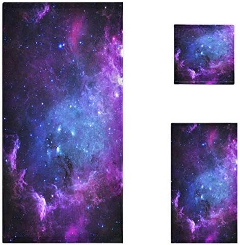 Naanle Space יפהפה גלקסי ערפילית כוכבים דקורטיבי יוקרה רך 3 חלקים מגבות מגבות, 1 מגבת רחצה+1 מגבת יד+1 מטלית, רב תכליתי לחדר אמבטיה, מלון, חדר כושר, ספא וחוף