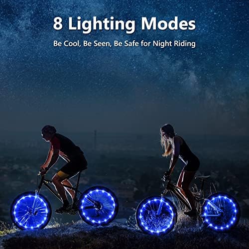 אורות גלגל אופניים בריזלאבס, 2 מארז 20 אורות צמיגי אופניים לד, 8 מצבים דיברו גלגל אור אורות כיסא גלגלים, אורות גלגל אחורי קדמי כחול סופר בהיר עמיד למים לילדים רכיבה בלילה למבוגרים