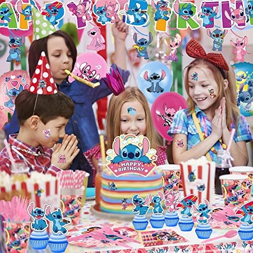 220 יחידות מסיבת אספקת יום הולדת קישוטי מסיבת סט עבור בנים ובנות כולל באנר, רדיד בלונים, רקע, עוגת טופר, כרטיסי הזמנה, צלחות, כוסות, סכינים, מזלגות, כפות, מפיות, מדבקות