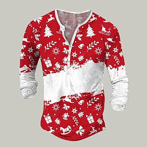 חולצות הנלי חג המולד של ווקאצ'י לגברים מכוערים חג המולד איילים הדפס פתית שלג שרוול ארוך V כפתור צוואר למטה חולצה היפי