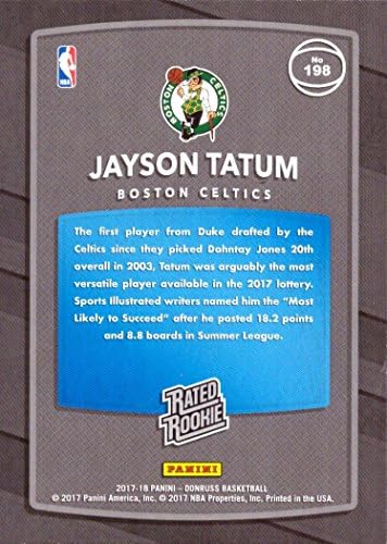 2017-18 Panini Donruss Basketball 198 כרטיס טירון של ג'ייסון טייטום