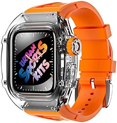 CNHKAU CHACKED CHATE METAL CASE עבור Apple Watch 44 ממ 45 ממ רצועת גומי פלואור לסדרת IWatch 8 7 6 54 SE ערכות ספורט אורבן