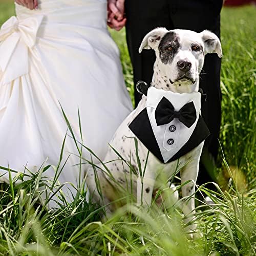כלב רשמי טוקסידו בנדנה כלב חתונה חתונה בנדנה צווארון כלב עם עניבת פרפר ועניבת צוואר מתכווננים צווארון שחור מתכוונן טוקס כלב פרפר קשת מתכוונן