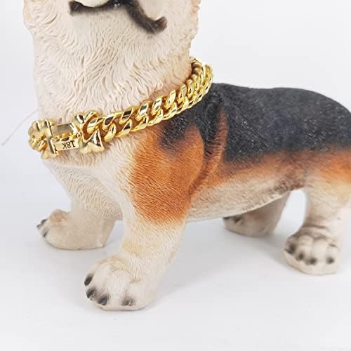 18K צווארון כלבים חרוט מוזהב מפלדת אל חלד עם מנעול עצם 14 ממ זהב כלב גדול אילוף יוקרה אילוף צווארון שרשרת שרשרת קישור קובנית עם פעמון