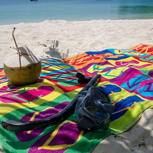 מגבת חוף מודפסת של ארקרייט - כותנה סופגת סופגת וייבשת מהירה מגבת בריכה אוקיאנית לחוף, ספא ואמבטיה, 30 x 60 אינץ ', כפכפים