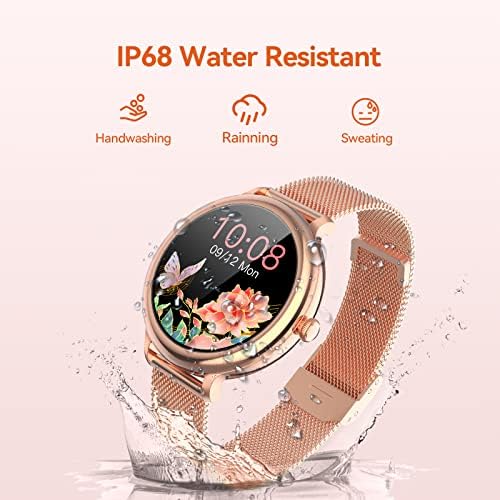 Riversong Smartwatch לנשים, גשש כושר פעילות עם צג דופק ושינה, מסך מגע מלא שעון חכם מד צעדים IP68 עמיד למים שעון ספורט תואם לאנדרואיד ו- iOS, 2 רצועות