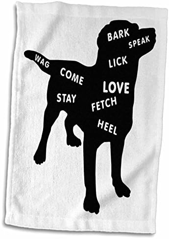 צללית כלב ורד תלת מימד עם מילים הקשורות לכלבים יד/מגבת ספורט, 15 x 22