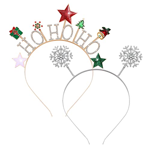 חג המולד בגימור לנשים לבן ריינסטון פתית שלג חג הו הו הו גומייה לשיער עם הווה כוכב עץ פעמון קסם כיסוי ראש