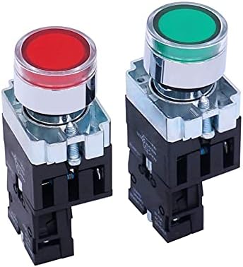 TWRQA 2PCS 22 ממ 1 NO 1 NC כפתור לחצן מתג 440V 10A מתגי לחצן עם מתח תאורת LED 110V