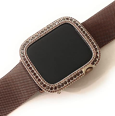 EMJ Bling Apple Watch Coffice Choctoad Round C /Z Zirconia Silver Lezel Face Face for Series 4,5,6, SE 40/44 ממ