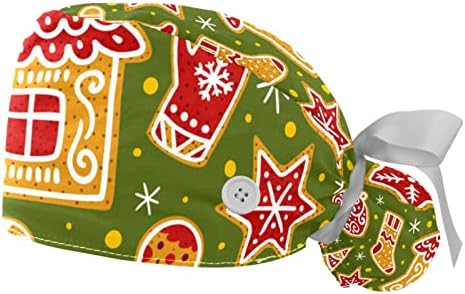 כובעים רפואיים של Ratgdn לנשים עם כפתורים שיער ארוך, כובע עבודה מתכוונן 2 חלקים, נוצץ חג מולד