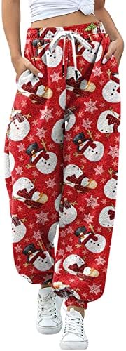 מכנסי טרנינג מכנסי טרנינג מכנסי טרנינג לנשים ספורטיביים כיסי חג המולד המותניים מכנסי טרקלין גבוהים