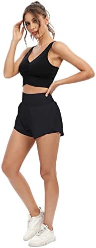 קוויניקי נשים 2 ב 1 מכנסי ריצה קצרים מהיר יבש מותניים גבוהים מכנסיים אתלטים קצרים כושר מכנסי אימון קלים עם כיסים