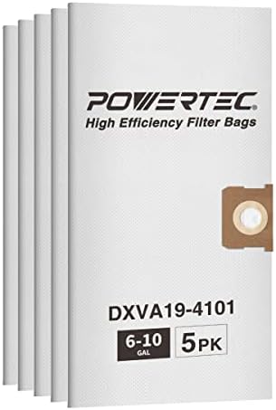 PowerTec 75063 5 שקיות מסנן חבילות עבור DXVA19-4101, מתאים ל- Dewalt 6-10 חילוץ אבק גל, DXV06P, DXV09P, DXV10P, DXV10S, DXV10SA, DXV10SB, DXV09P-QTA,
