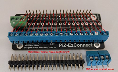Alchemy Power Inc. Pi-Zero-EzConnect. מחבר GPIO בגודל פי-אפס. כובע לחיבור GPIOs וחיישנים ל- Raspberry Pi Zero, pi Zero W, PI-3 או PI-2.