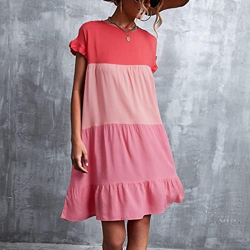 שמלת קיץ בגודל פרגיר פלוס, צווארון V-צווארון לנשים תפור שמלת נדנדה גדולה שמלה תואמת צבע מזדמן
