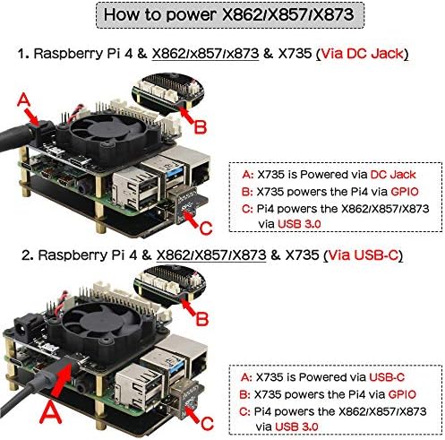 תולעת חנון עבור Raspberry Pi 4, x862 v2.0 M.2 NGFF SATA SSD SHIELD+X735 לוח ניהול חשמל עם ערכת מאוורר קירור PMW