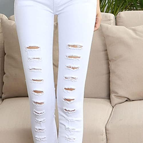 ג'ינס קרוע לנשים במותניים אמצע מותניים רזים הרוסים מכנסי ג'ינס רזים בכושר במצוקה מתיחה קת מתיחה ז'אן מכנס