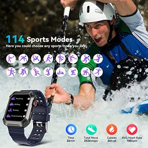 שעונים חכמים צבאיים לגברים, שעון חכם מחוספס של 5ATM אטום למים עם שיחת Bluetooth, Watch Health עם צג שינה של נתוני בריאות, 1.83 '' שעון גשש כושר טקטי לטלפונים של אנדרואיד iOS