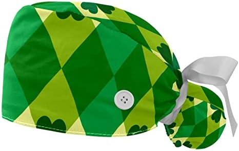 כובעי בופנט מכתים מתכווננים 2 חבילות ירוקות ארבע עלים תלתן כובע עבודה כיסוי שיער עם כובע כירורגי של קוקו קוקו