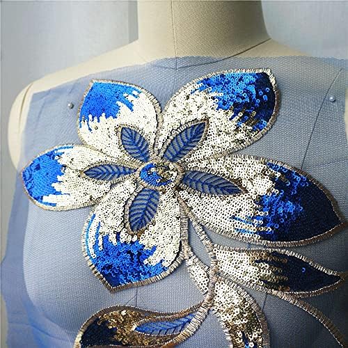 JYDQM כחול זהב פרחי פרחים עלים בד תחרה רקום שמלת כלה אפליקציות טלאי תפור רשת צווארון לקישוט DIY לשמלה
