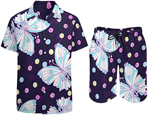 דפוס פרפר יהלומים בגברים 2 חלקים תלבושות חוף כפתור הוואי למטה חולצה עם שרוול קצר וחליפות מכנסיים קצרים
