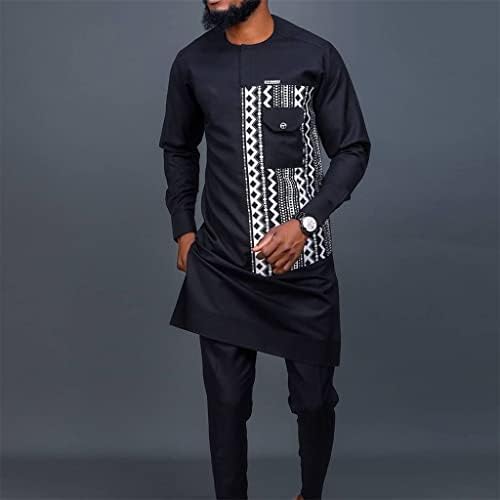 גברים אפריקאים דשיקי 2 חלקים סט תלבושות בגדים בגדים בגדים חליפות חליפות מעילי שרוול ארוך מעילי מכנסיים עליונים מכנסים אימונית