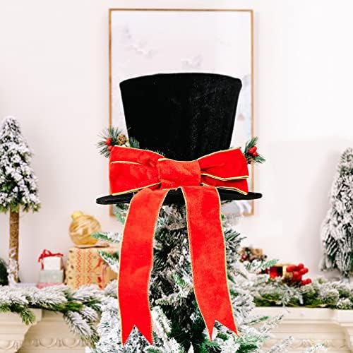 כובע טופר עץ חג המולד של Abofan כובע עליון שחור עם קשת אדומה וקישוטים לעץ חג המולד קישוטי שולחן עבודה לעיצוב בית לחג