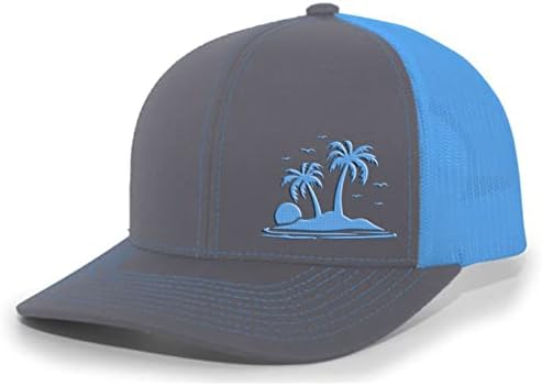 טרנץ חולצה החברה טרופי עצי דקל חוף חופשה רקום רשת חזרה נהג משאית כובע