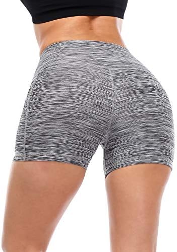 מכנסיים קצרים אתלטים של קדמוס מותניים גבוהים לנשים יוגה כושר מכנסיים קצרים עם כיסים עמוקים