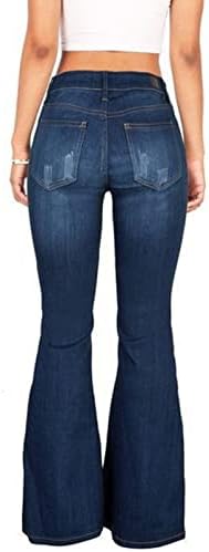 מכנסי ג'ינס תחתונים של Maiifu-GJ Bell לנשים רטרו רטרו רחב מכנסי ג'ינס מצוידים במכנסי ג'ינס קלאסיים אמצע עלייה דקה