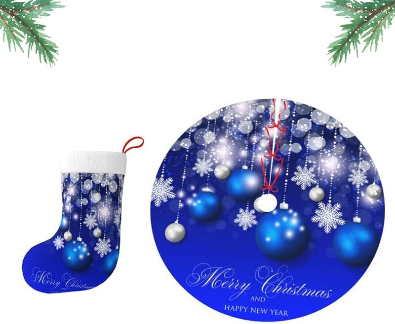 חצאית עץ חג המולד של Supluchom וגרב לחג המולד אדום חג המולד כדור פתית שלג פעמון 36 אינץ 'חצאיות חג המולד 18 אינץ' גרביים תלויות גדול