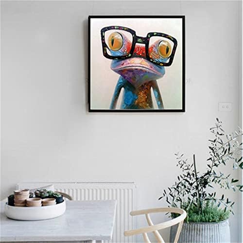 Shoujiqq מצויר ביד ציור שמן מרקם - ללבוש משקפיים צפרדע מצחיק קיר מרובע קיר קיר קיר קיר חזירים ציור שמן קיר אמן קישוט חדר שינה, לא ממוסגר, 80x80 סמ