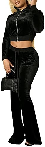צ'טינקטציה של תלבושת דו -חלקית של נשים קטיפה קטיפה מעיל יבול ומכנסיים ארוכים במכנסיים ארוכים עם סט כיסים
