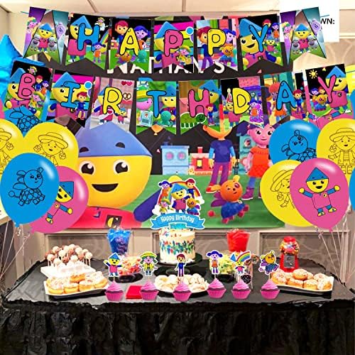 צורות צבע עיריית צ'רלי קישוטים למסיבות יום הולדת, צורות צבע מצוירות של ציוד למסיבות עירוניות עם כרז