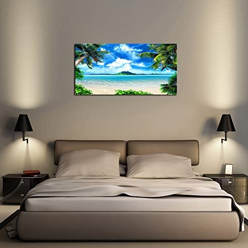 DZL ART S72750 קיר בד אמנות אוקיינוס ​​גלי עצי קוקוס על חולות חוף נוף נוף נוף טבע