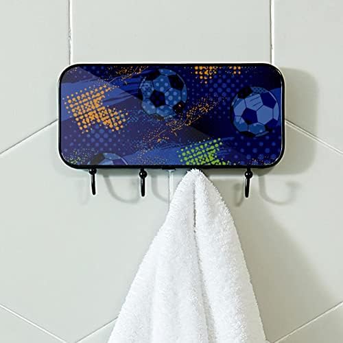 כדורגל כדורגל הכדור הכחול דפוס מעיל קיר קיר קיר, מתלה מעיל כניסה עם 4 חיבור לעיל מעיל גלימות ארנק מגבות חדר אמבטיה כניסה לסלון