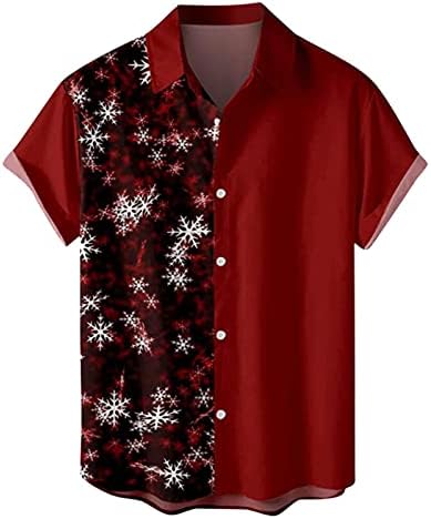 כפתור גברים לחג המולד של ZDDO למטה חולצות שרוול קצר, חג המולד מכוער של פתית שלג הדפסת באולינג חולצה מעצבת מסיבות מזדמנת
