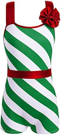 Jhaoyu ילדים בנות סוכריות קנאי קני חג המולד פסים הדפסים חתיכה אחת בלט גוף בלט בלט מתעמל גוף גוף ביקטארד ירוק 10 שנים