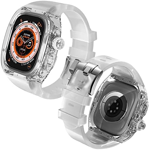 מקרה קשה שקוף עם להקה עבור Apple Watch Ultra 49 ממ, פגוש צלול קריסטל עם רצועת סיליקון עבור IWatch Ultra 49 ממ, מקרה מגן טקטי כבד מחוספס יוקרתי עבור Watch Ultra.