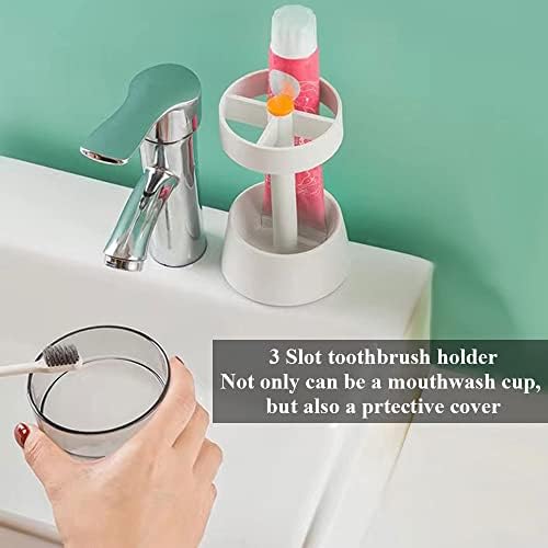 3 משבצות מחזיק שיניים מעמד עם כיסוי / כוס, Oniapro 1 מחזיקי מברשת שיניים לחדרי אמבטיה, התואמים למברשת שיניים קונבנציונאלית ומשאית שיניים