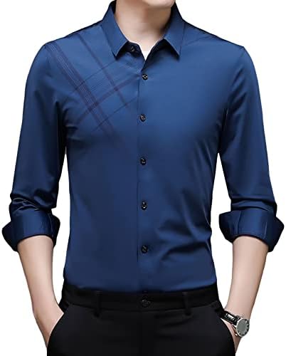 Maiyifu-GJ גברים משובצים משובצים חולצה מודפסת כפתור צווארון מטה חולצות עסקיות מזדמנים חולצות שרוול ארוך