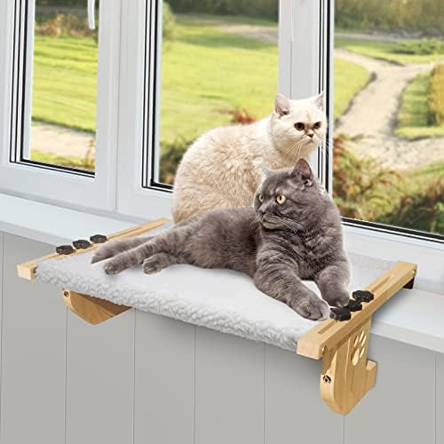 חתול חלון מוט חסון חתול חלון ערסל עם עץ ומתכת מסגרת-לא קידוח הנדרש-מרובה דרכים לשימוש-חתול מיטת עבור אדן החלון, רצפה, המיטה או ארון-מתאים לחתולים גדולים