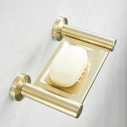 כלעת סבון ידיאנה קיר רכוב אמבטיה מוברש סבון מוצק זהב, מחזיק סבון רכוב נירוסטה עם מגש ניקוז עגול