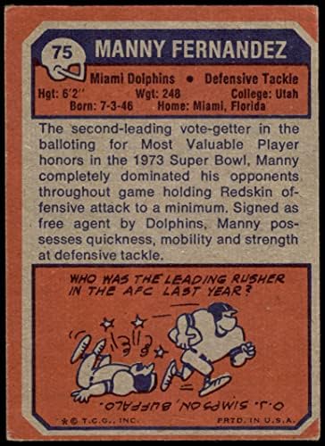 1973 Topps 75 Manny Fernandez Miami Dolphins VG דולפינים יוטה