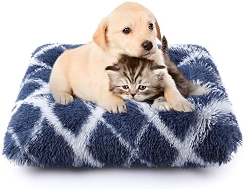 מזל מונה מיטות כלבים קטנות 24 x 18, מיטת כלבים מרגיעה מרגיעה מיטת כלב רחיצה רחיצה מחצלת קטיפה מלבן חיית מחמד עם גיבוי נגד החלקה, מיטות חיות מחמד ארוכות לכלבים חתולים גורים