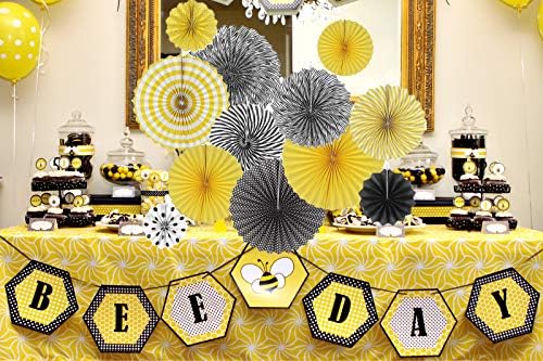 12 יחידות צהוב שחור דבורת תליית נייר מאוורר מסיבת סרט רקע עבור דבש דבורת תינוק מקלחת מין לחשוף יום הולדת חתונה כלה מקלחת סידורי עיצוב הבית