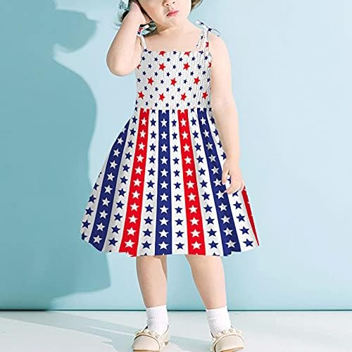 שמלה מזדמנת של Hhseyewell USA USA של יולי פסים כוכבים הדפסים תלבושות חצאית מסיבות ללא שרוולים לילדים לתינוקות